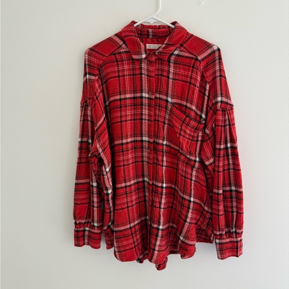 Free People x We The Free Red Plaid Long Sleeve Oversized Button Down Small - Picture 1 of 6